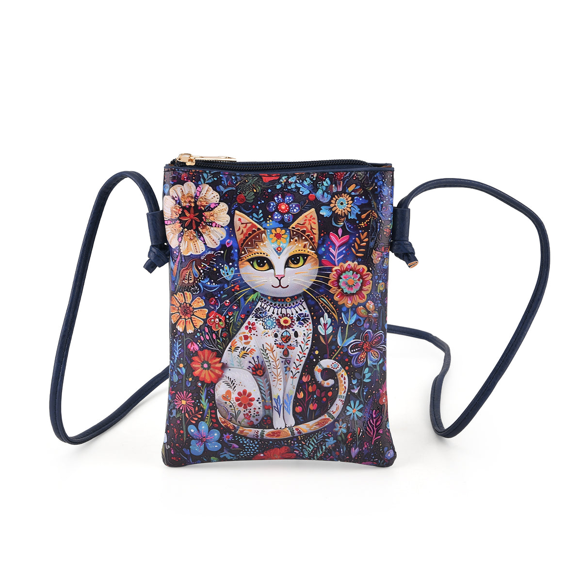 Womens RFID Blocking Multi-colour Cat Print Crossbody Sling Phone Bag - Navy Blue V32610212 0