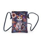 Womens RFID Blocking Multi-colour Cat Print Crossbody Sling Phone Bag - Navy Blue_8508460