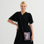 Womens RFID Blocking Multi-colour Cat Print Crossbody Sling Phone Bag - Navy Blue_8508460