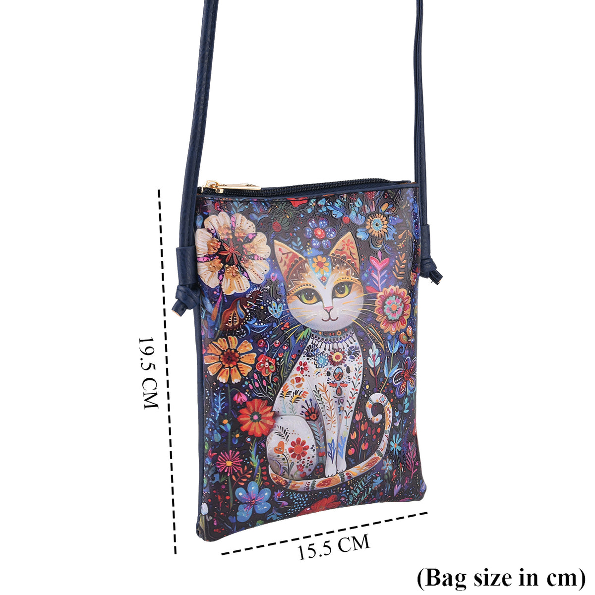 Womens RFID Blocking Multi-colour Cat Print Crossbody Sling Phone Bag - Navy Blue V32610212 6