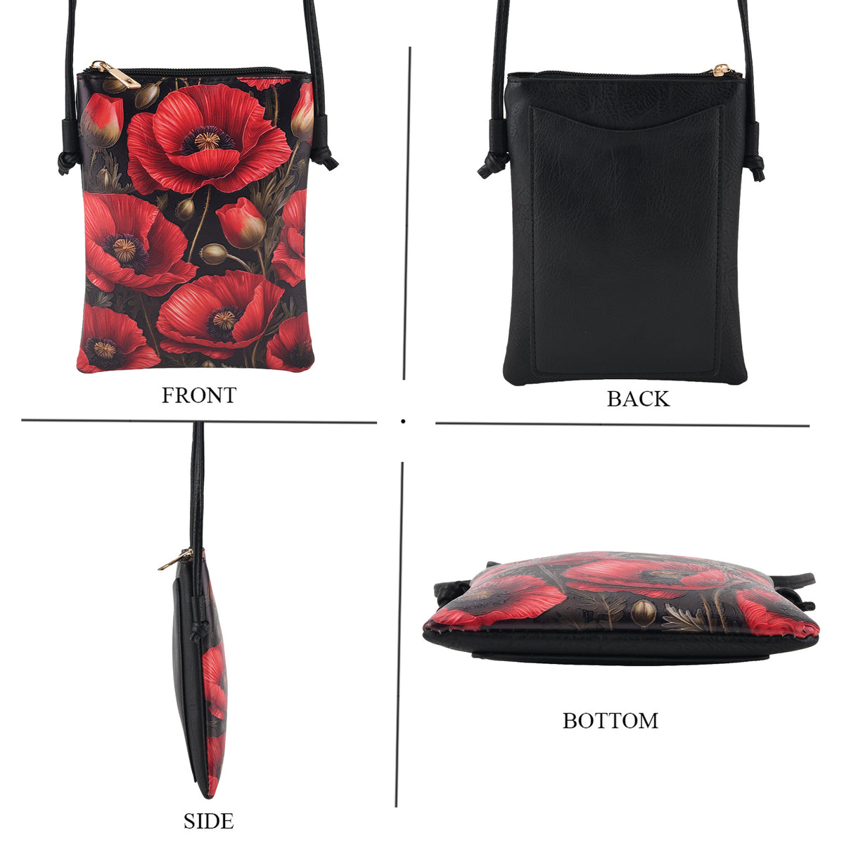 Womens RFID Blocking Red Flower Print Crossbody Sling Phone Bag - Black V32610094 3