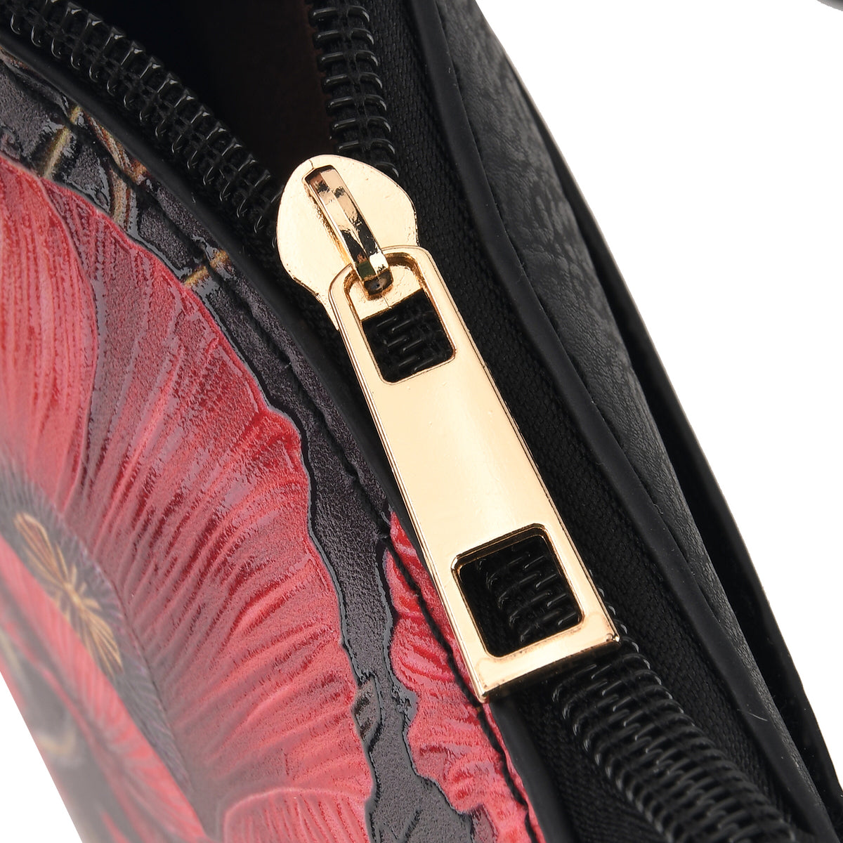 Womens RFID Blocking Red Flower Print Crossbody Sling Phone Bag - Black V32610094 5