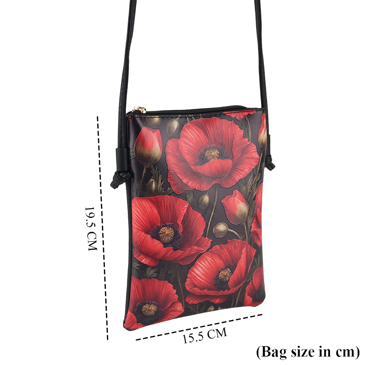 Womens RFID Blocking Red Flower Print Crossbody Sling Phone Bag - Black V32610094 6