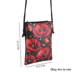 Womens RFID Blocking Red Flower Print Crossbody Sling Phone Bag - Black_8508461