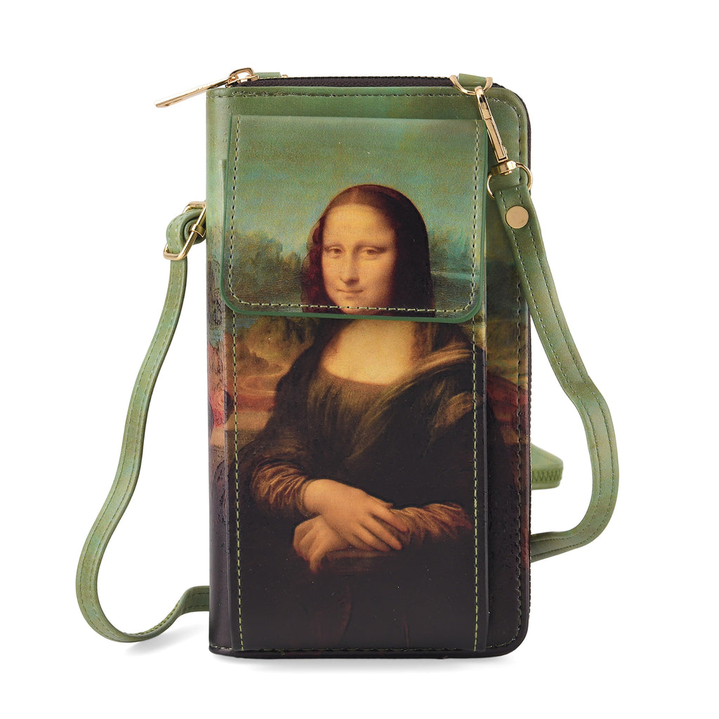 Designer Inspired Mona Lisa Portrait Phone Crossbody Bag with RFID Blocking - Green_8508481