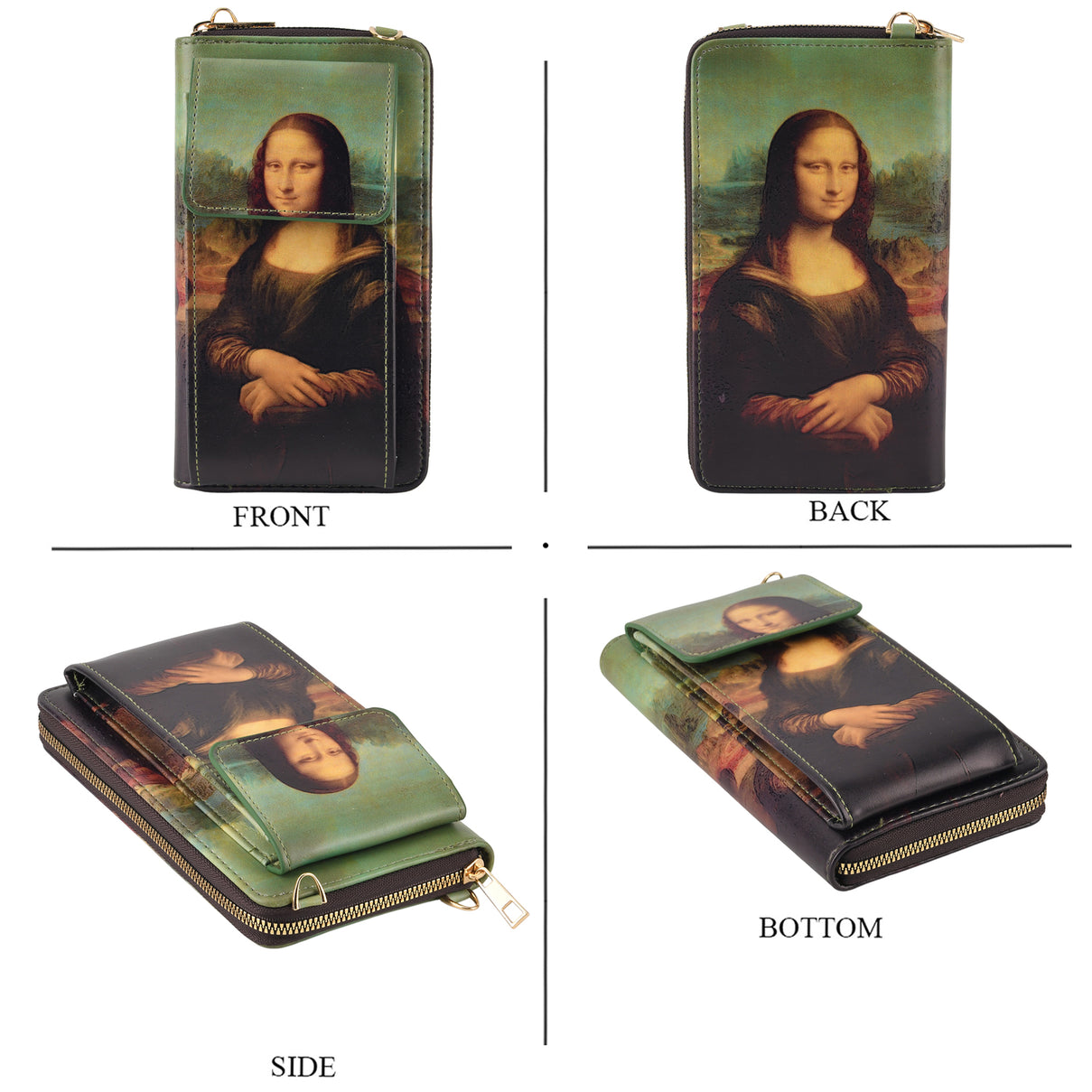 Designer Inspired Mona Lisa Portrait Phone Crossbody Bag with RFID Blocking - Green V32517979 4