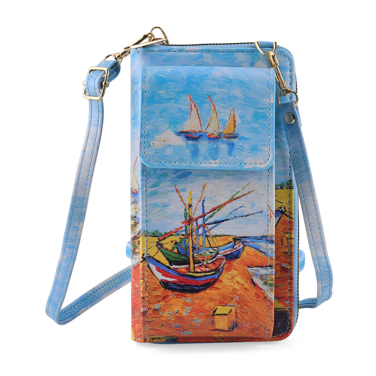 Designer Inspired Boat Portrait Phone Crossbody Bag with RFID Blocking - Blue V32519025 0