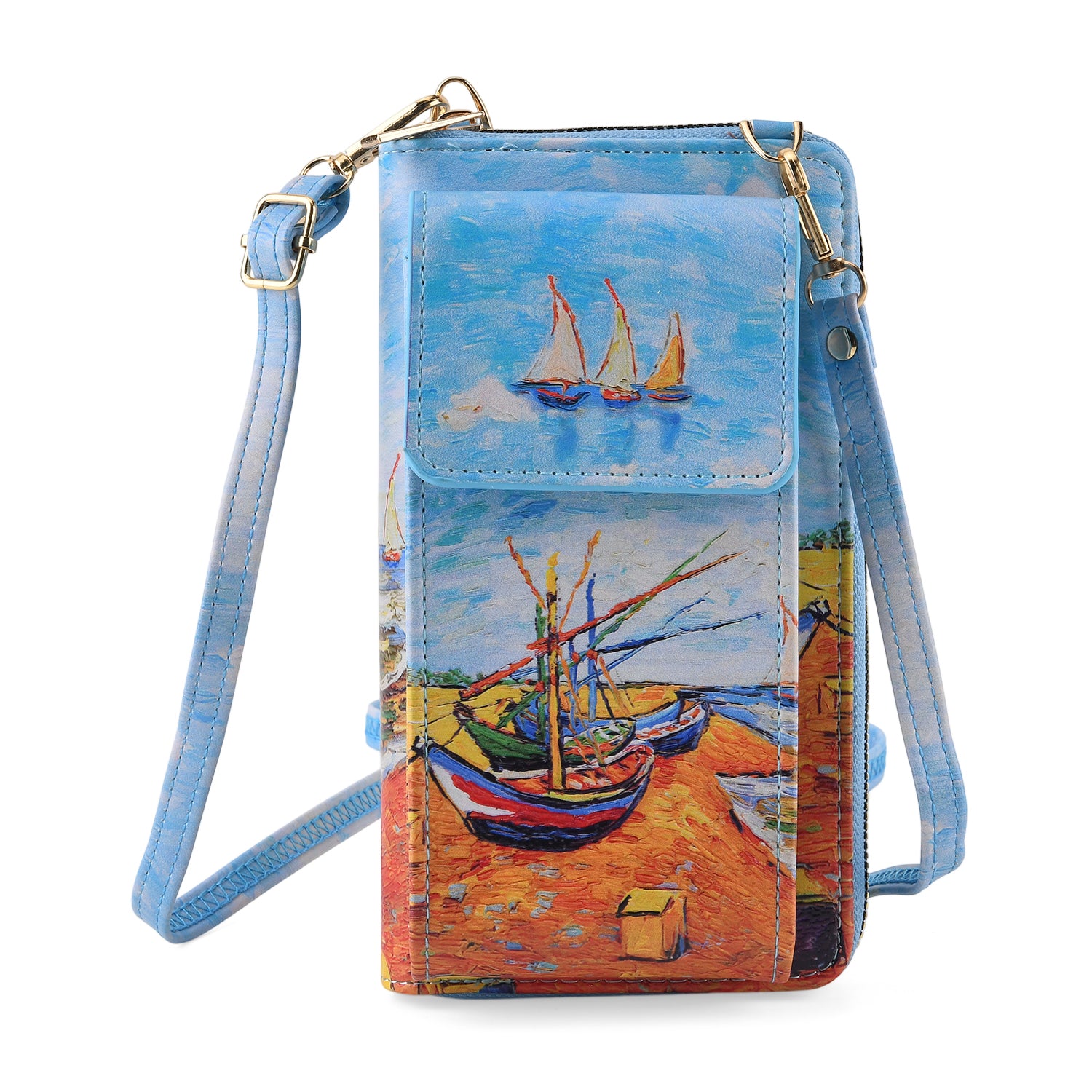 Designer Inspired Boat Portrait Phone Crossbody Bag with RFID Blocking - Blue V32519025 0