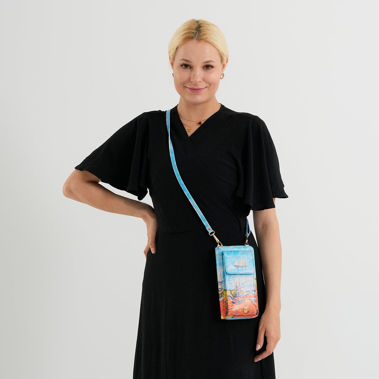 Designer Inspired Boat Portrait Phone Crossbody Bag with RFID Blocking - Blue V32519025 2