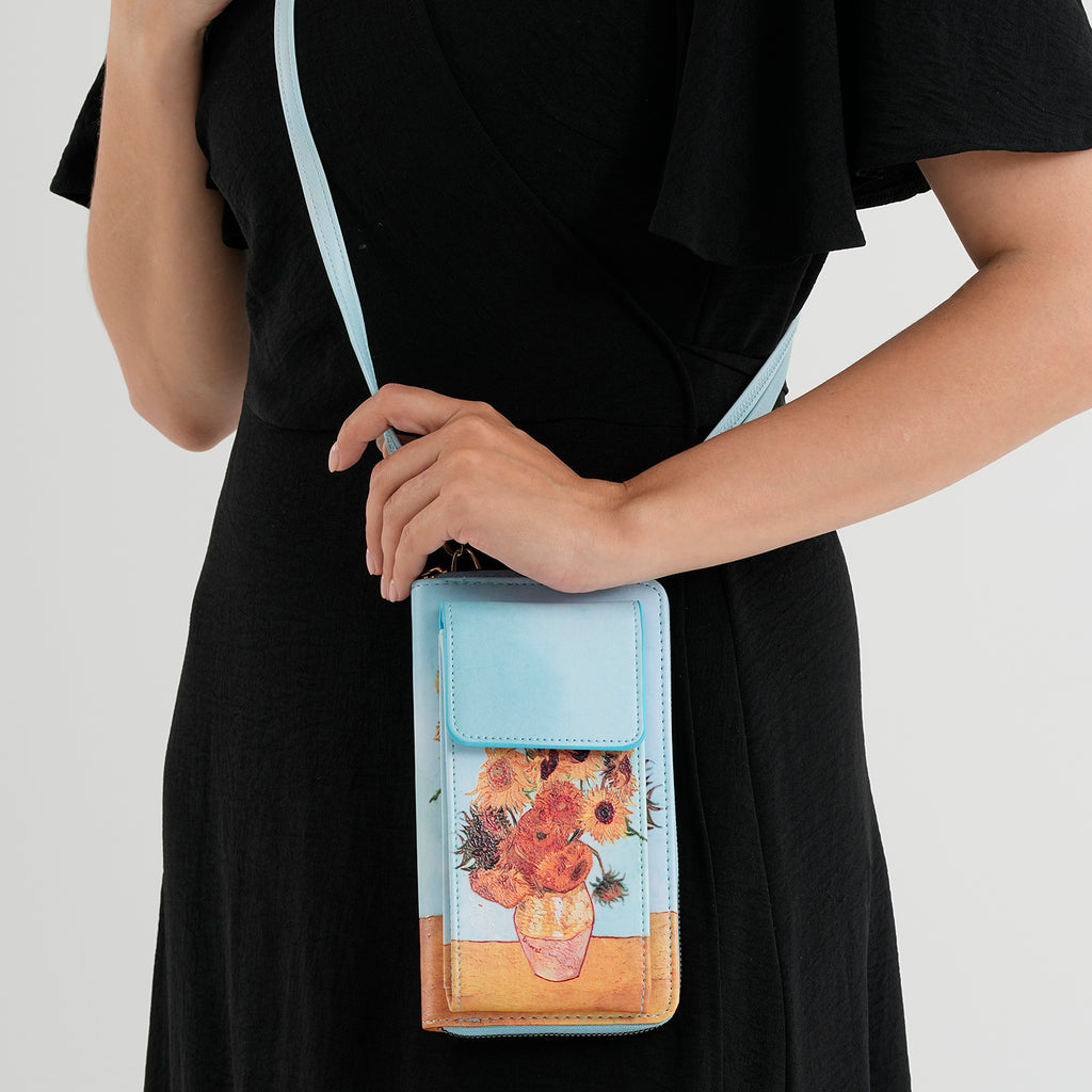Designer Inspired Sunflower Portrait Phone Crossbody Bag with RFID Blocking - Yellow_8508483_3
