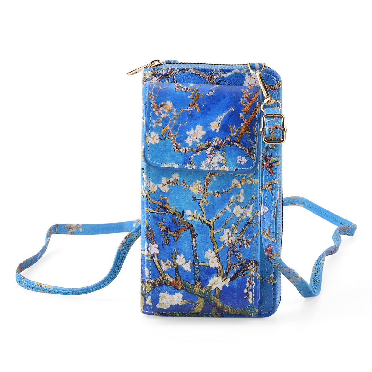 Designer Inspired Van Gogh Portrait Phone Crossbody Bag with RFID Blocking - Blue V32517437 0