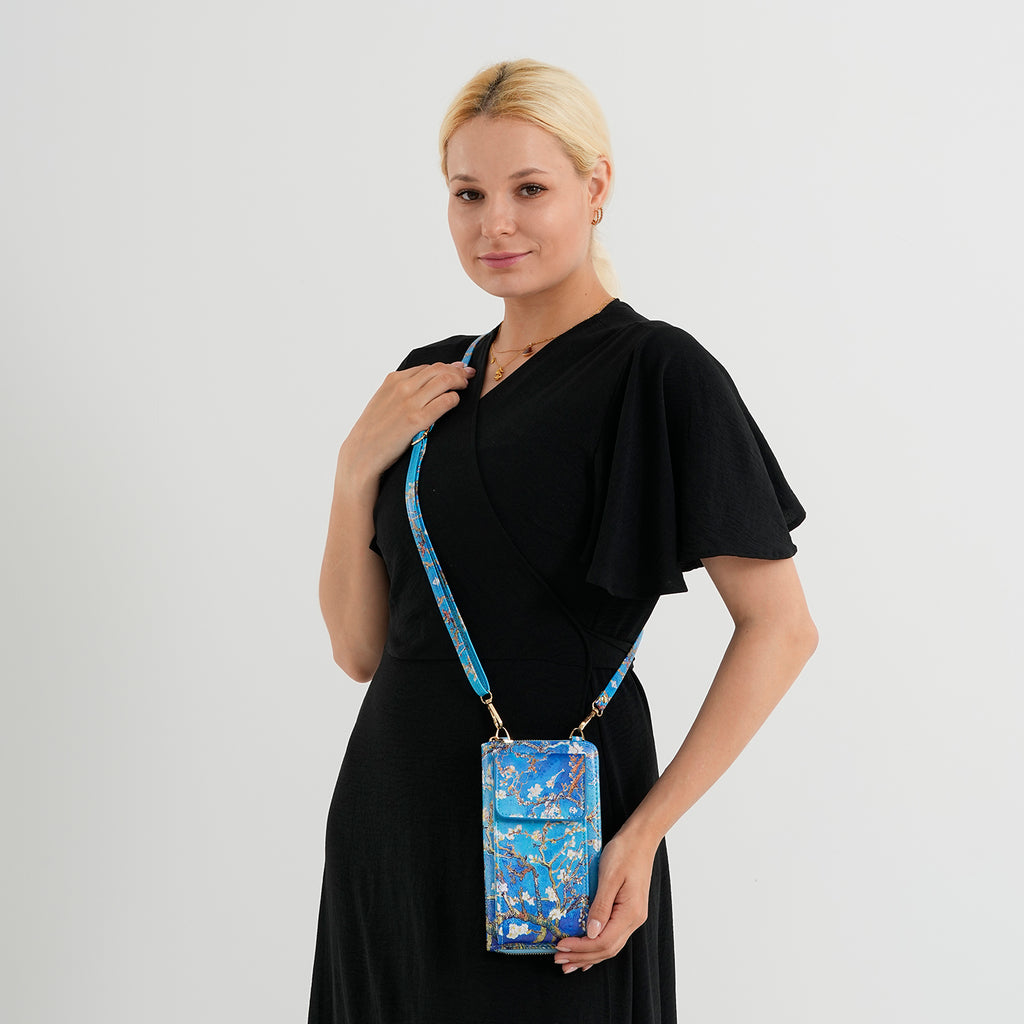 Designer Inspired Van Gogh Portrait Phone Crossbody Bag with RFID Blocking - Blue_8508487_2