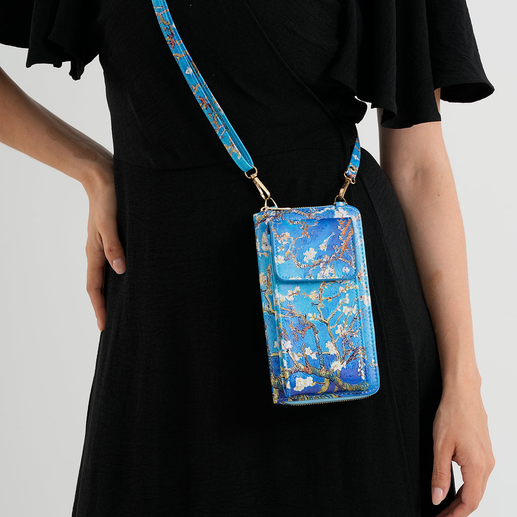 Designer Inspired Van Gogh Portrait Phone Crossbody Bag with RFID Blocking - Blue_8508487_3
