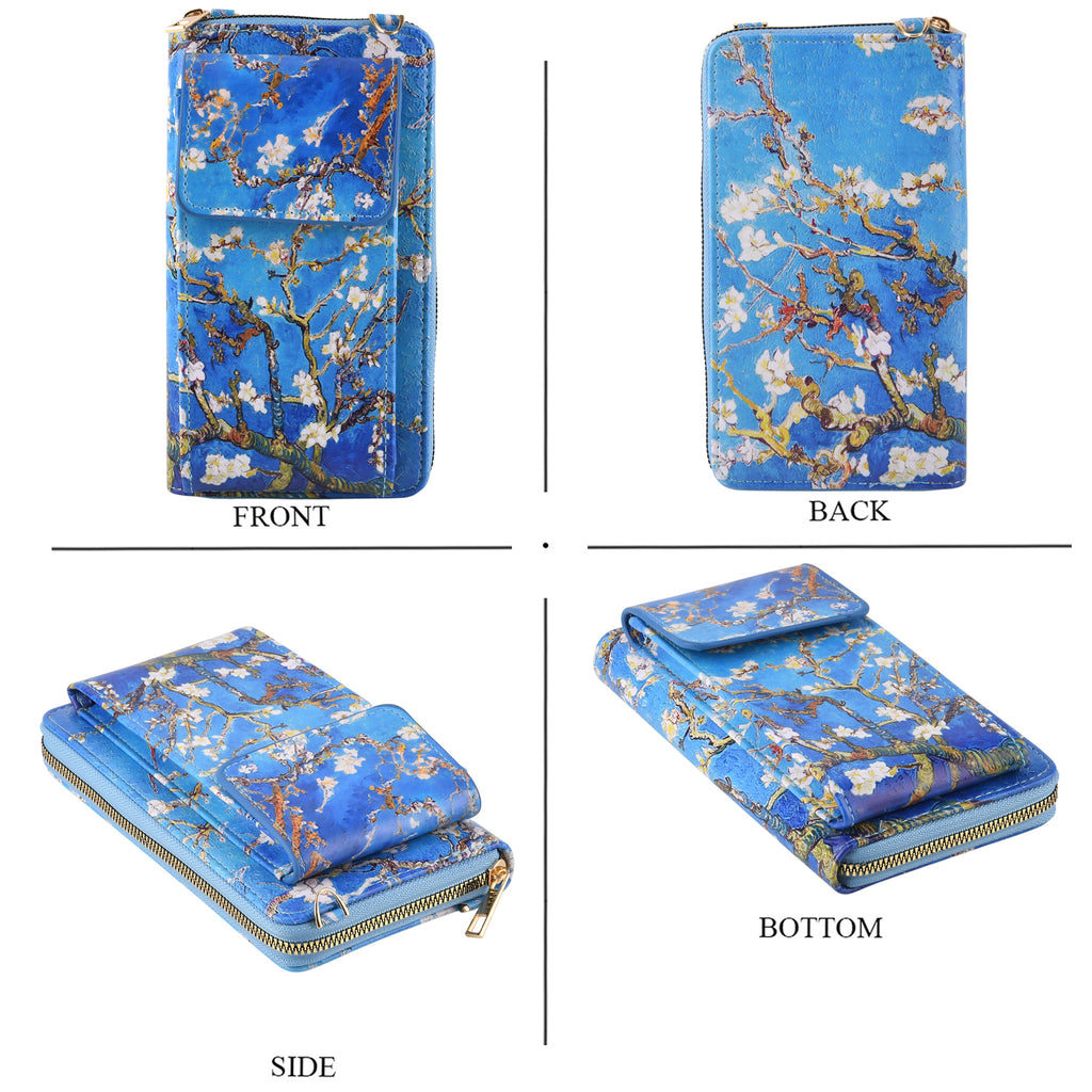 Designer Inspired Van Gogh Portrait Phone Crossbody Bag with RFID Blocking - Blue_8508487_4