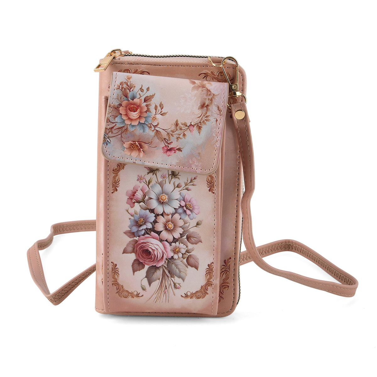 Designer Inspired Flower Portrait Phone Crossbody Bag with RFID Blocking - Off White V32609013 0