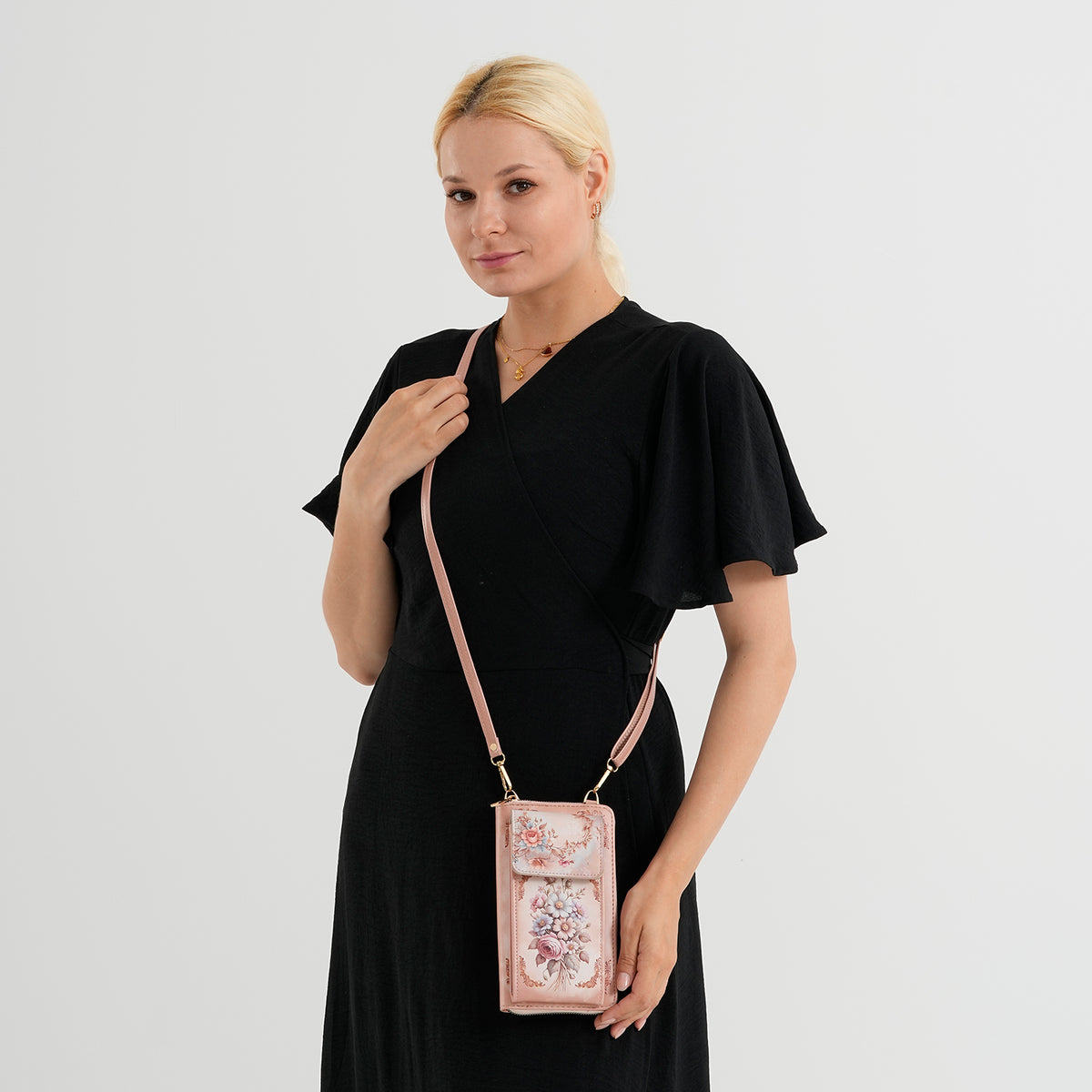 Designer Inspired Flower Portrait Phone Crossbody Bag with RFID Blocking - Off White V32609013 2