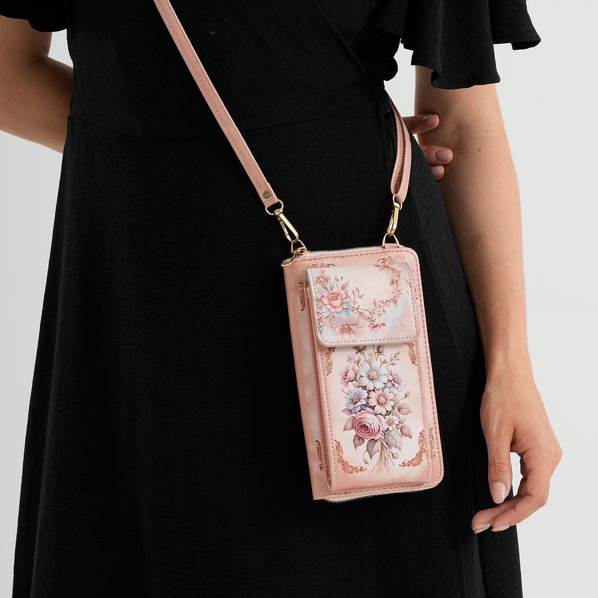 Designer Inspired Flower Portrait Phone Crossbody Bag with RFID Blocking - Off White V32609013 3