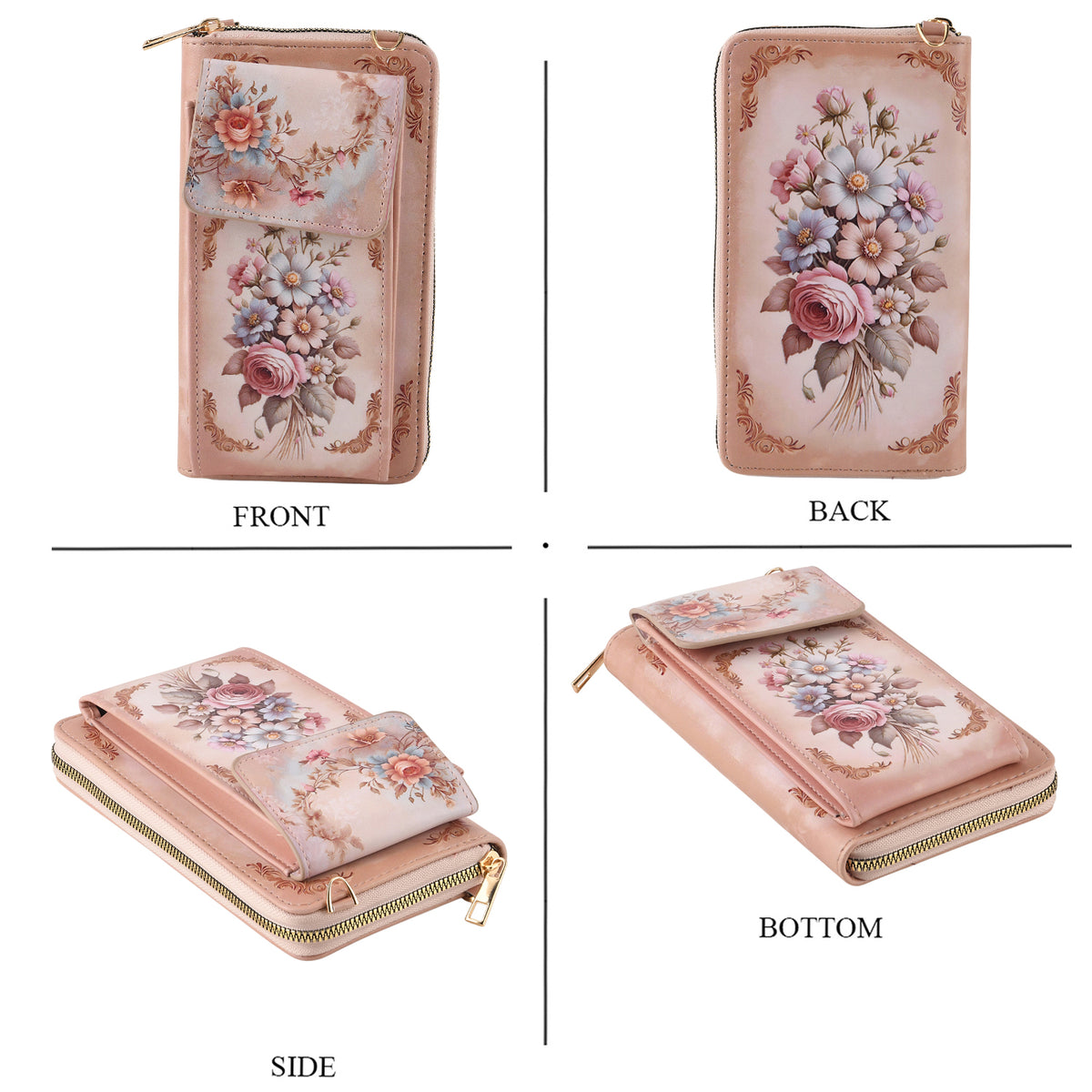 Designer Inspired Flower Portrait Phone Crossbody Bag with RFID Blocking - Off White V32609013 4