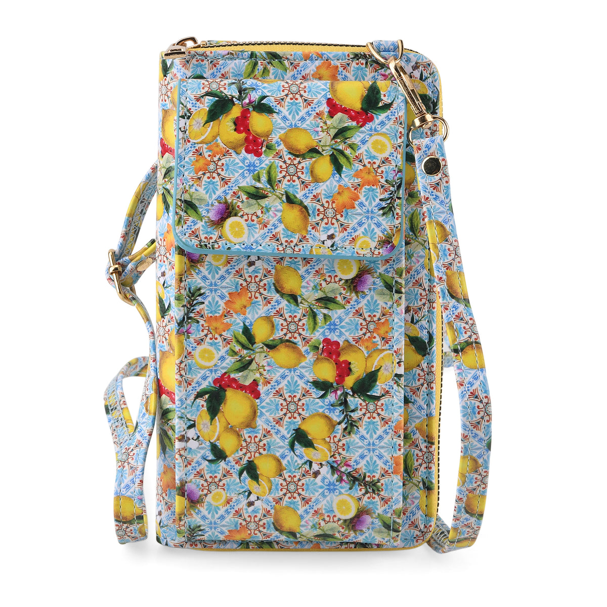 Designer Inspired Lemon Print Phone Crossbody Bag with RFID Blocking - Yellow V32698531 0