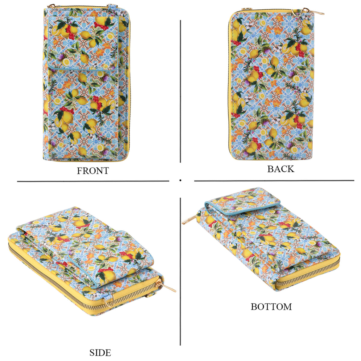 Designer Inspired Lemon Print Phone Crossbody Bag with RFID Blocking - Yellow V32698531 4