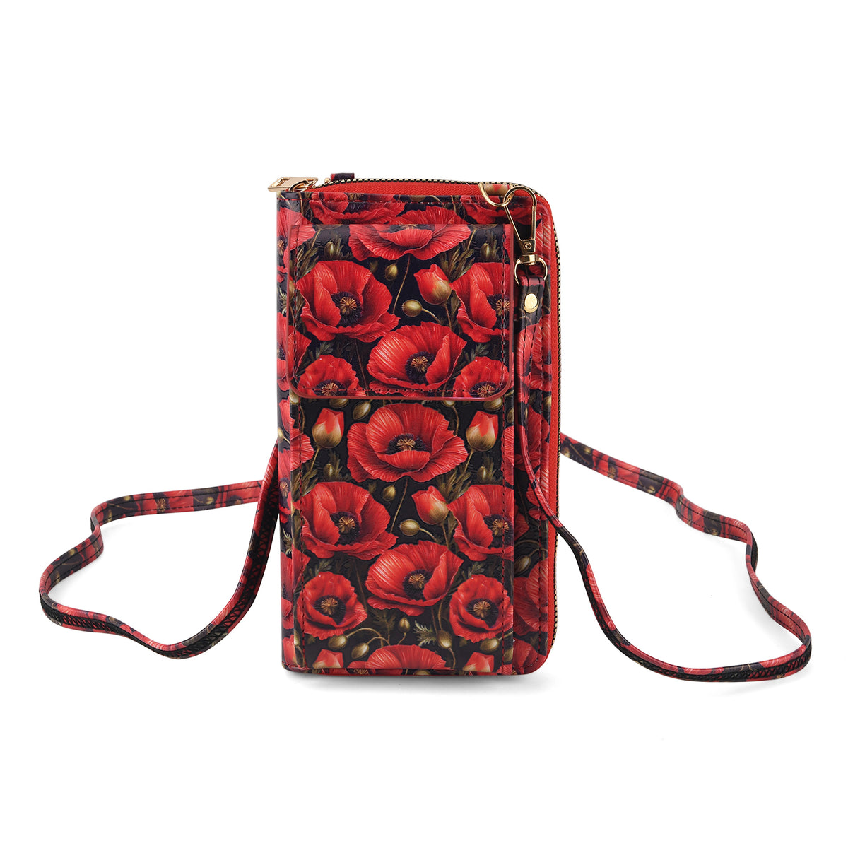 Designer Inspired Rose Print Phone Crossbody Bag with RFID Blocking - Red V32604221 0