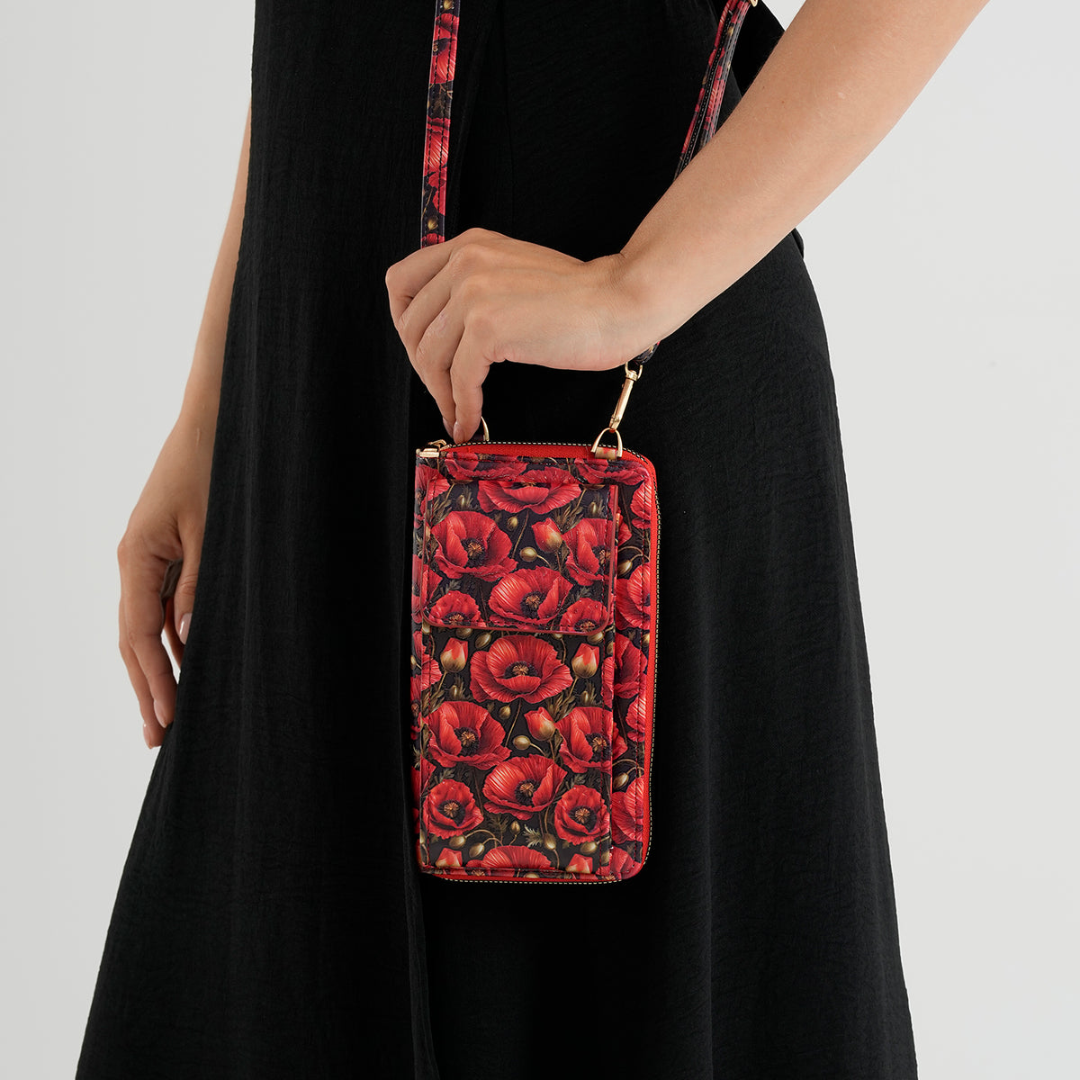 Designer Inspired Rose Print Phone Crossbody Bag with RFID Blocking - Red V32604221 3