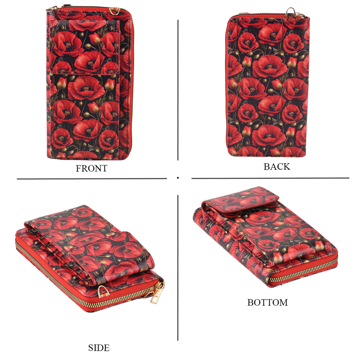 Designer Inspired Rose Print Phone Crossbody Bag with RFID Blocking - Red V32604221 4