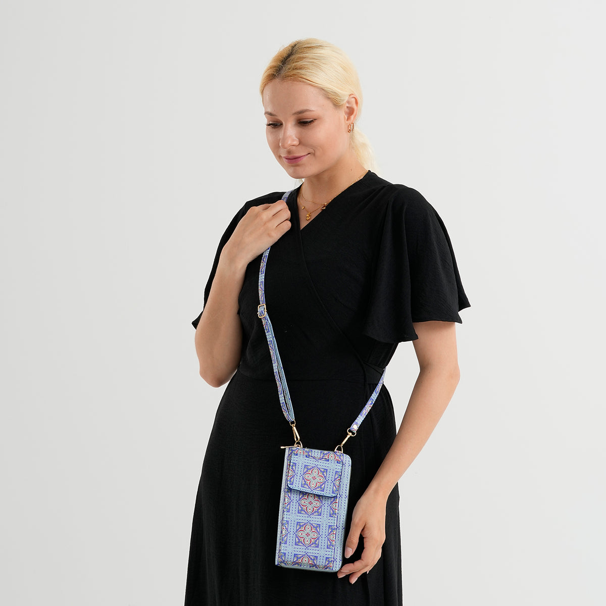 Designer Inspired Flower Portrait Phone Crossbody Bag with RFID Blocking - White V32575513 2