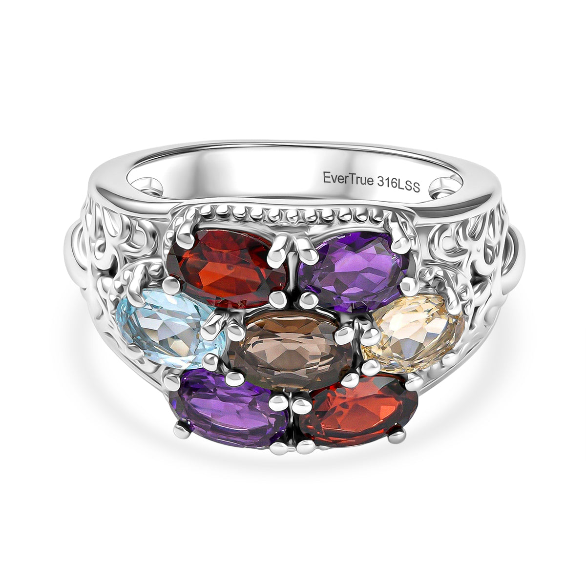 EverTrue African Amethyst &amp; Multi Gemstones Cluster Ring 3.20 Ct. 8509035 0