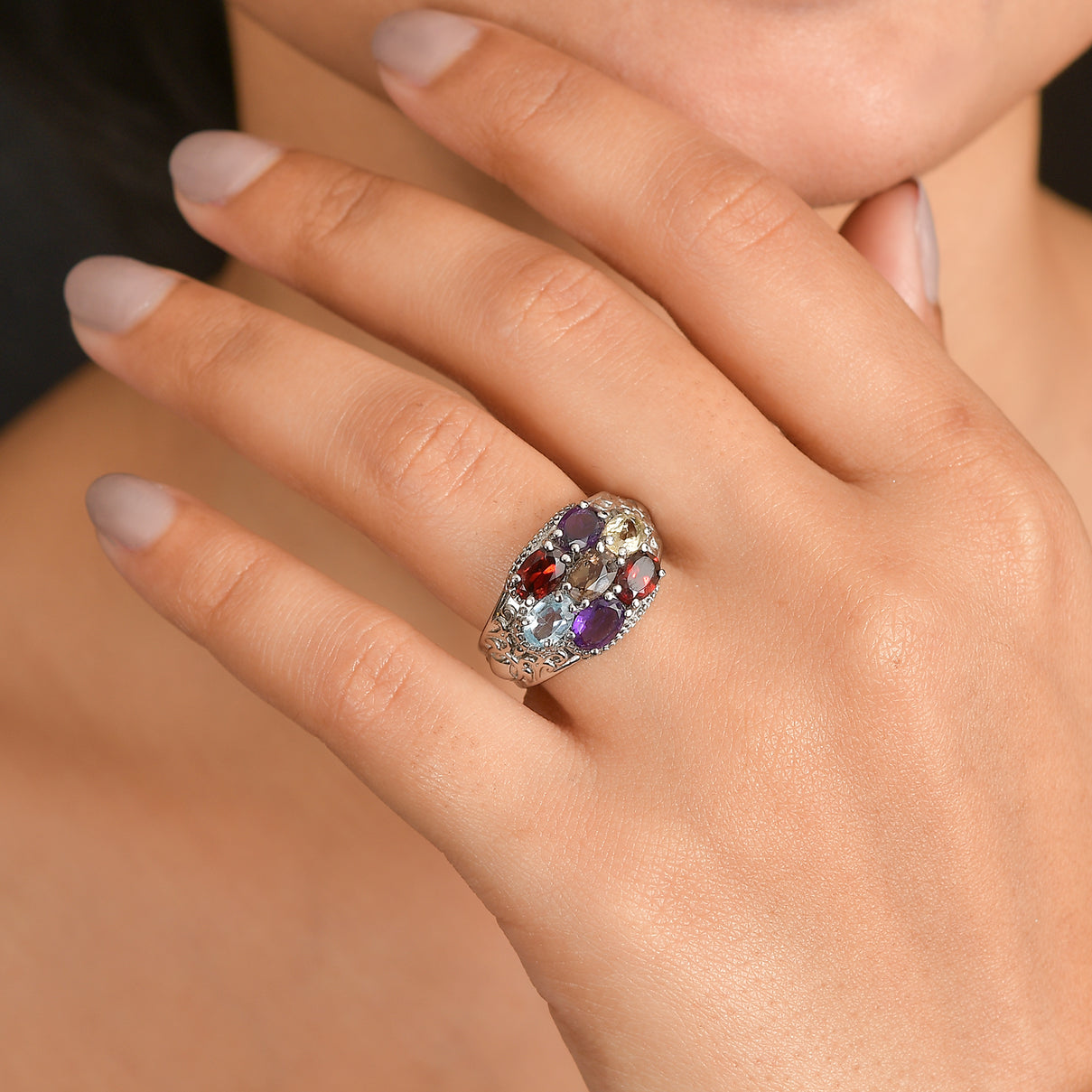 EverTrue African Amethyst &amp; Multi Gemstones Cluster Ring 3.20 Ct. 8509035 2