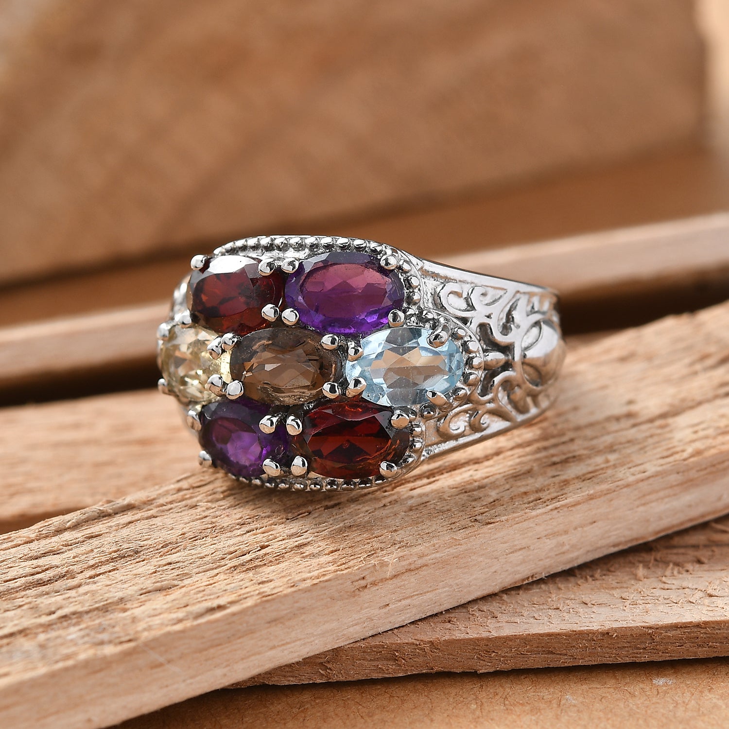 EverTrue African Amethyst &amp; Multi Gemstones Cluster Ring 3.20 Ct. 8509035 3