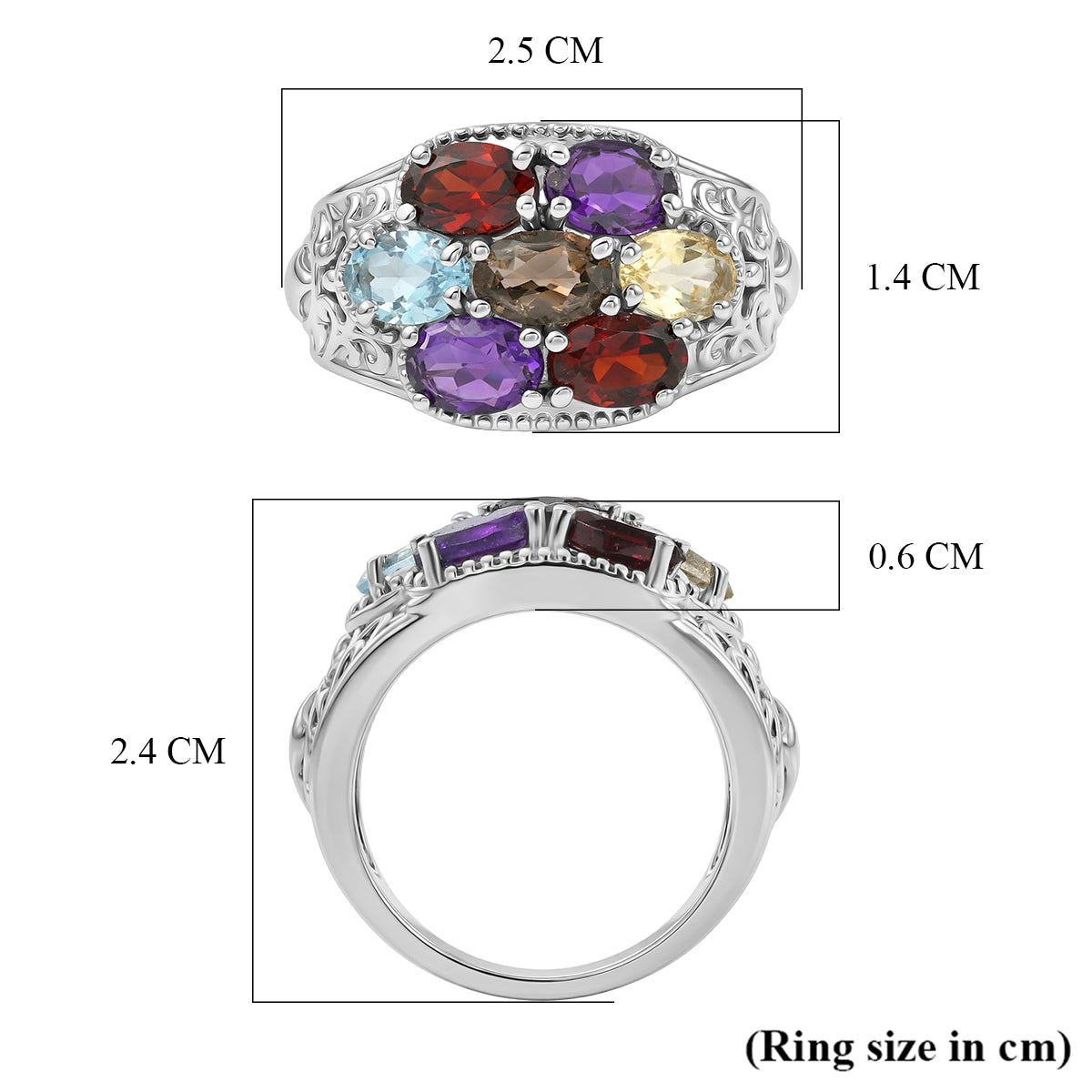 EverTrue African Amethyst &amp; Multi Gemstones Cluster Ring 3.20 Ct. 8509035 6