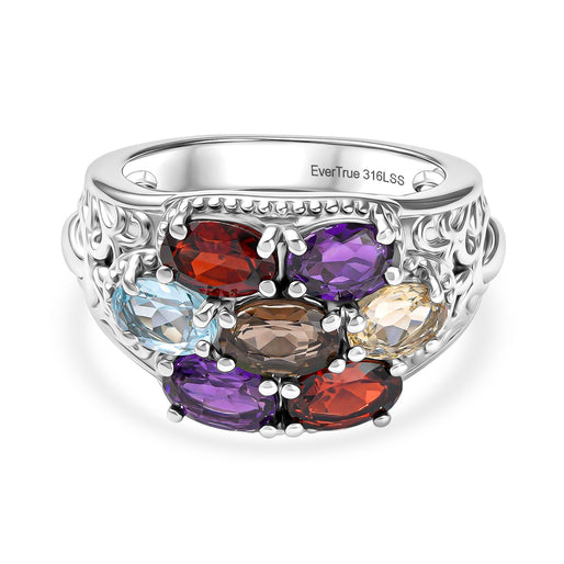 EverTrue African Amethyst & Multi Gemstones Cluster Ring 3.20 Ct._8509036