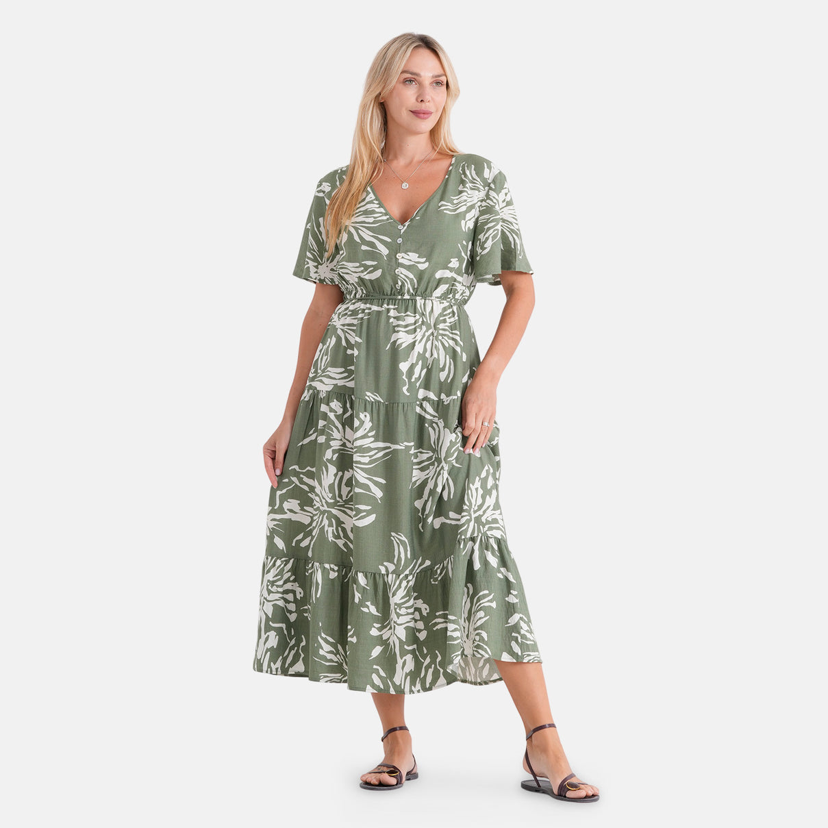 La Marey V-Neck Tiered Midi Dress (Size S, 8-10) - Forest Green 8509124 0