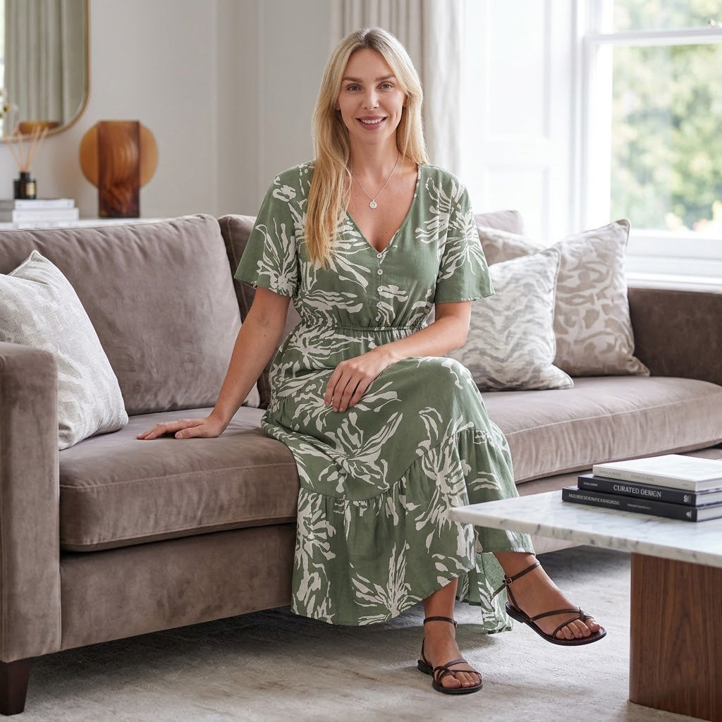 La Marey V-Neck Tiered Midi Dress (Size S, 8-10) - Forest Green_8509124_1