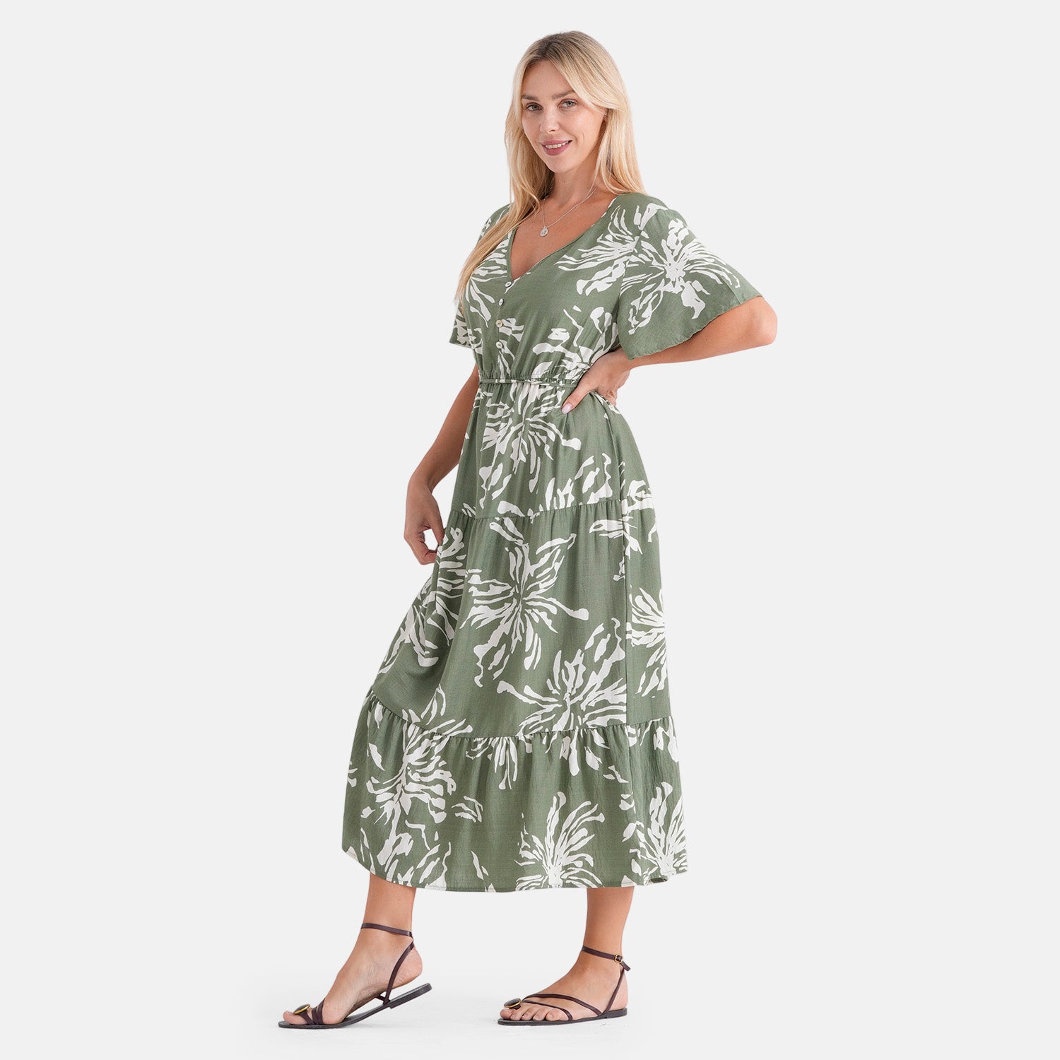 La Marey V-Neck Tiered Midi Dress (Size S, 8-10) - Forest Green 8509124 4