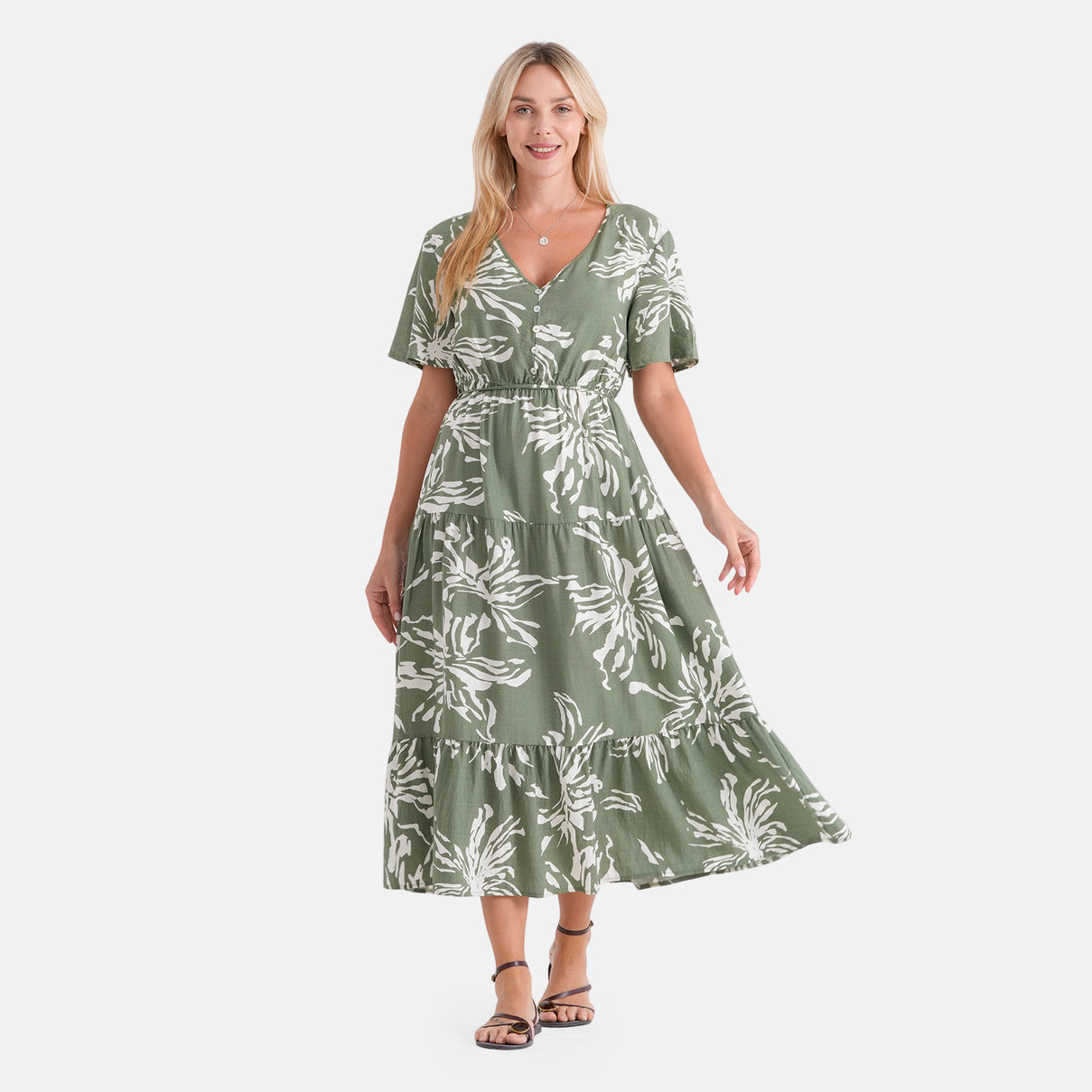 La Marey V-Neck Tiered Midi Dress (Size S, 8-10) - Forest Green 8509124 5