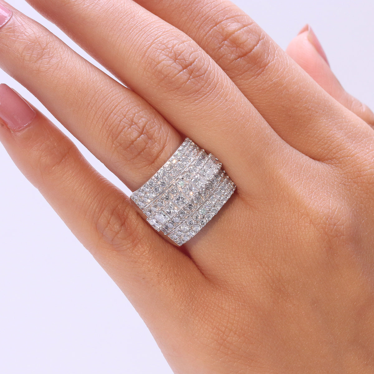 LUXURIANT 3 Ct. Lab Grown Diamond Cluster Ring in Rhodium Overlay Sterling Silver, SGL Certified (SI-G-H) 8509416 2