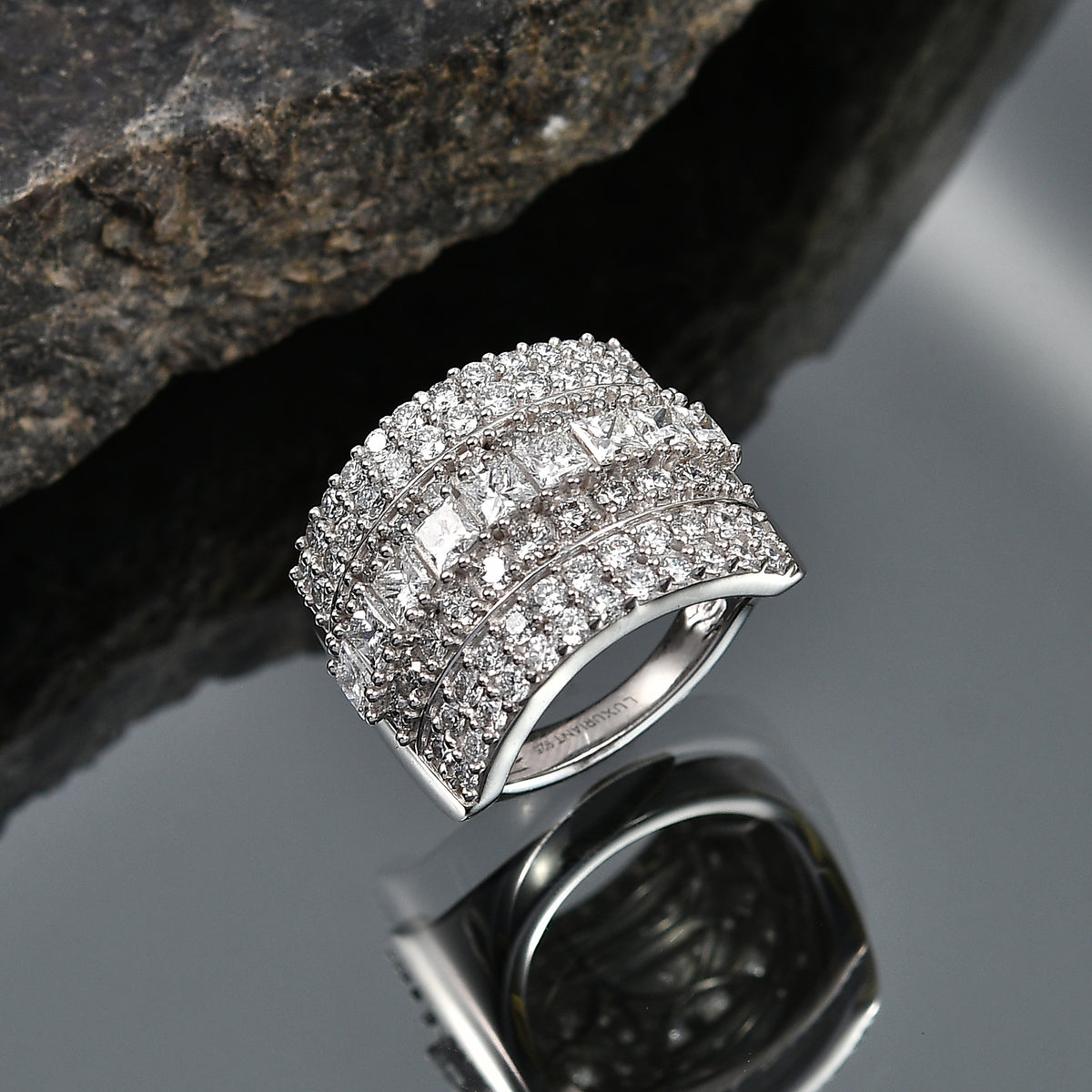 LUXURIANT 3 Ct. Lab Grown Diamond Cluster Ring in Rhodium Overlay Sterling Silver, SGL Certified (SI-G-H) 8509416 3