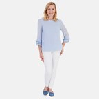 Marina Kaneva Elegant Flared Sleeve Hem Blouse (Size - 10) - Light Blue