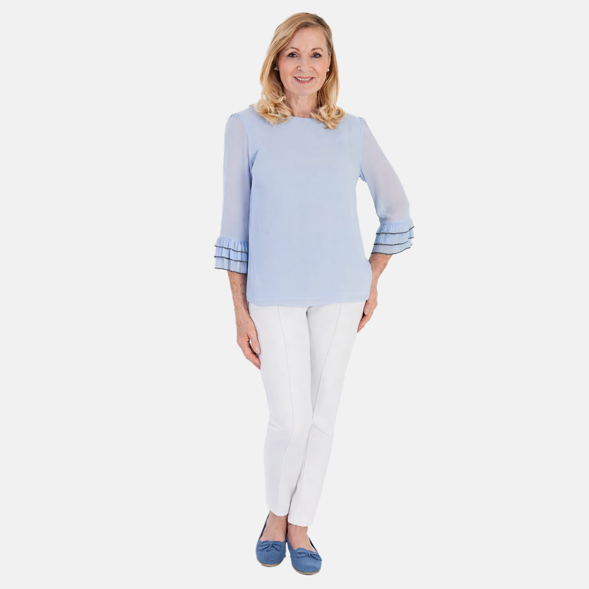 Marina Kaneva Elegant Flared Sleeve Hem Blouse (Size - 16) - Light Blue V32521473 0
