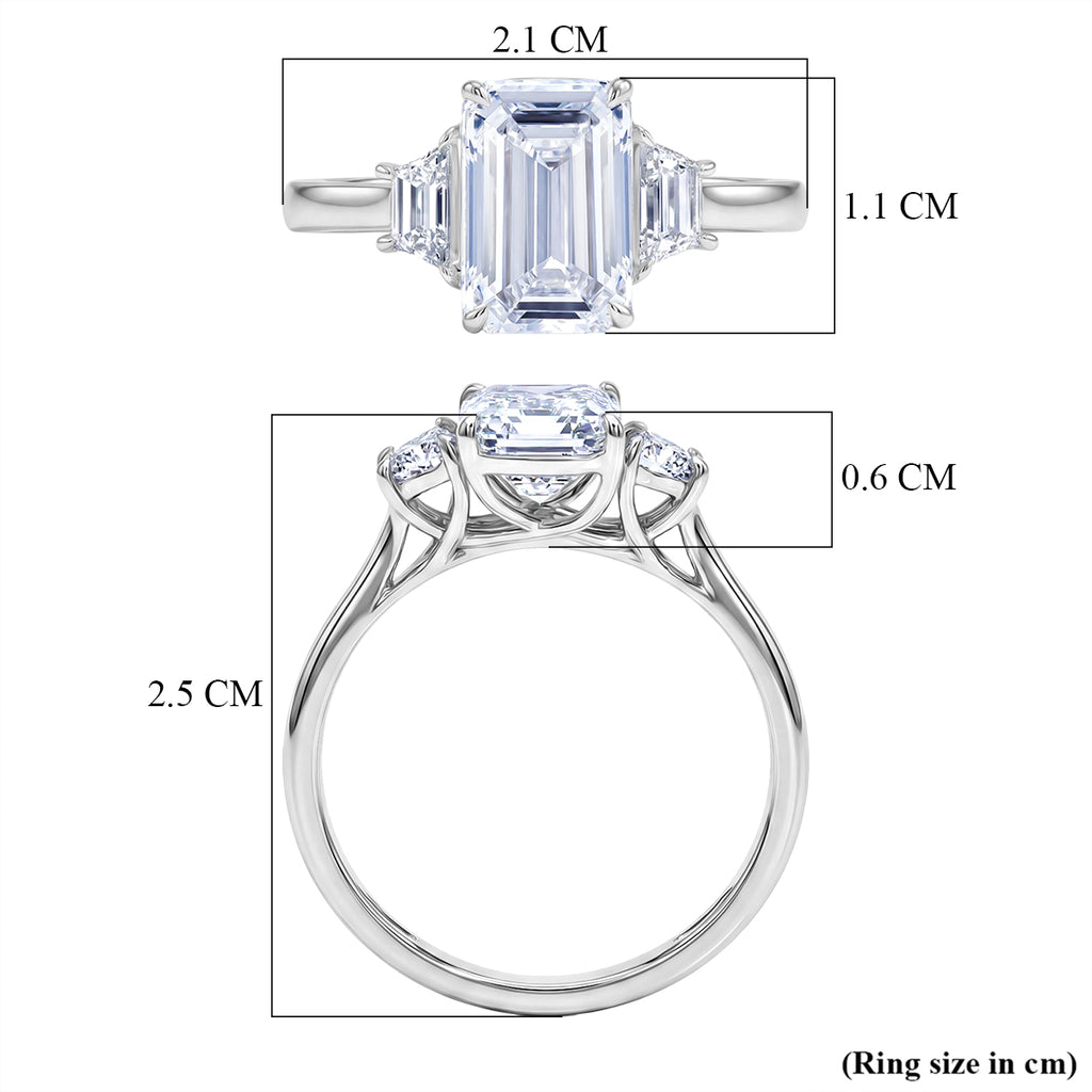 Luxuriant 950 Platinum IGI Certified VS/EF Emerald Cut Lab Grown Diamond Trilogy Ring 3.00 Ct_8509714_5