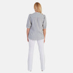 Marina Kaneva Striped V-Neck Line Blouse (Size 14) - Blue_8509870_2