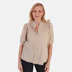 Marina Kaneva Striped V-Neck Line Blouse (Size 14) - Beige_8509878