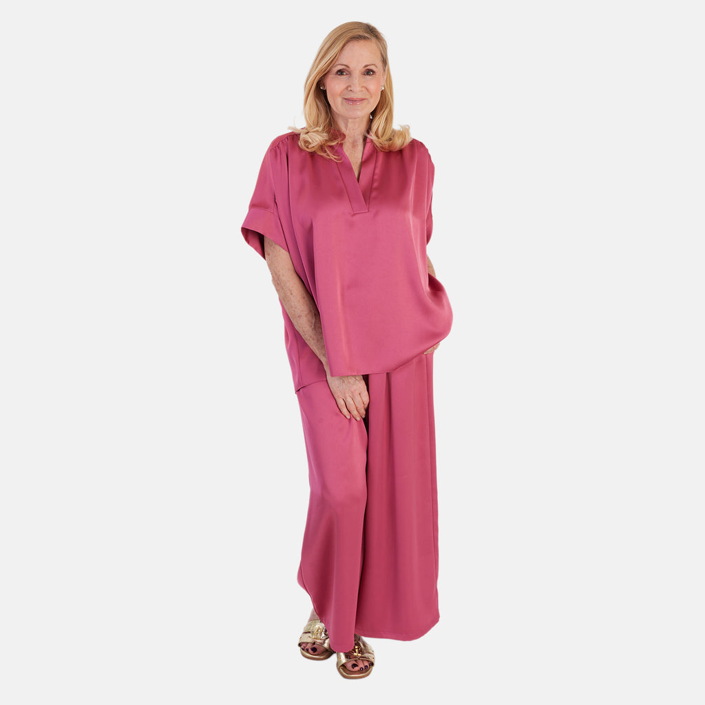 Marina Kaneva Elegant Matching Top With Wide Leg Trousers Set (One Size, 10-18) - Rose Pink_8509920