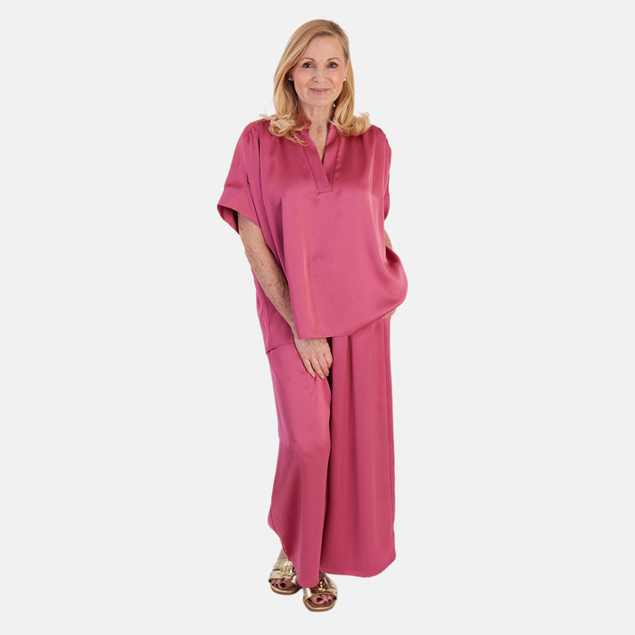 Marina Kaneva Elegant Matching Top With Wide Leg Trousers Set (One Size, 10-18) - Rose Pink 8509920 1
