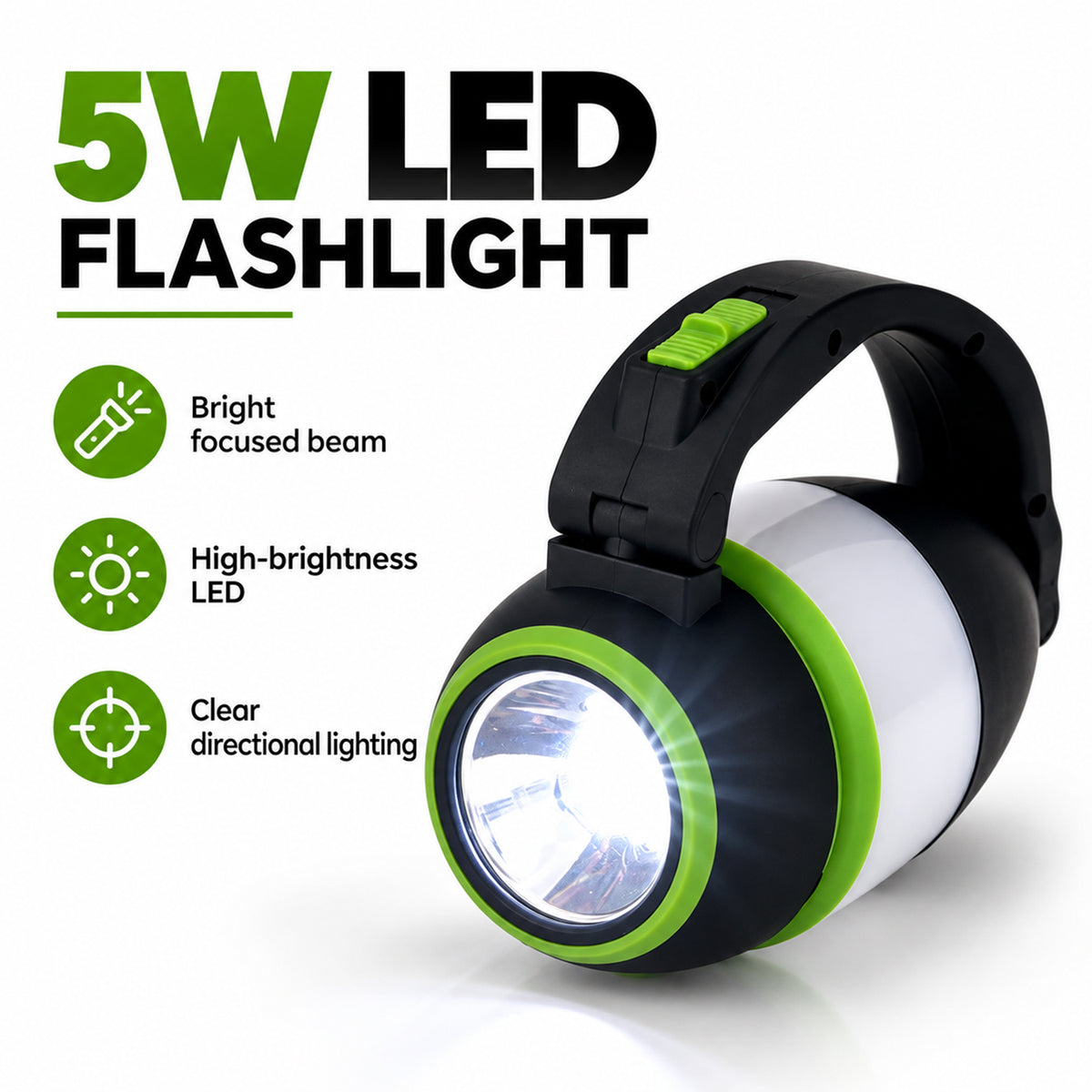 Multifunctional 5W Rechargeable LED Flashlight &amp; Power Bank - 2000mAh Battery Emergency Lantern &amp; Table Lamp - Green 8510026 2