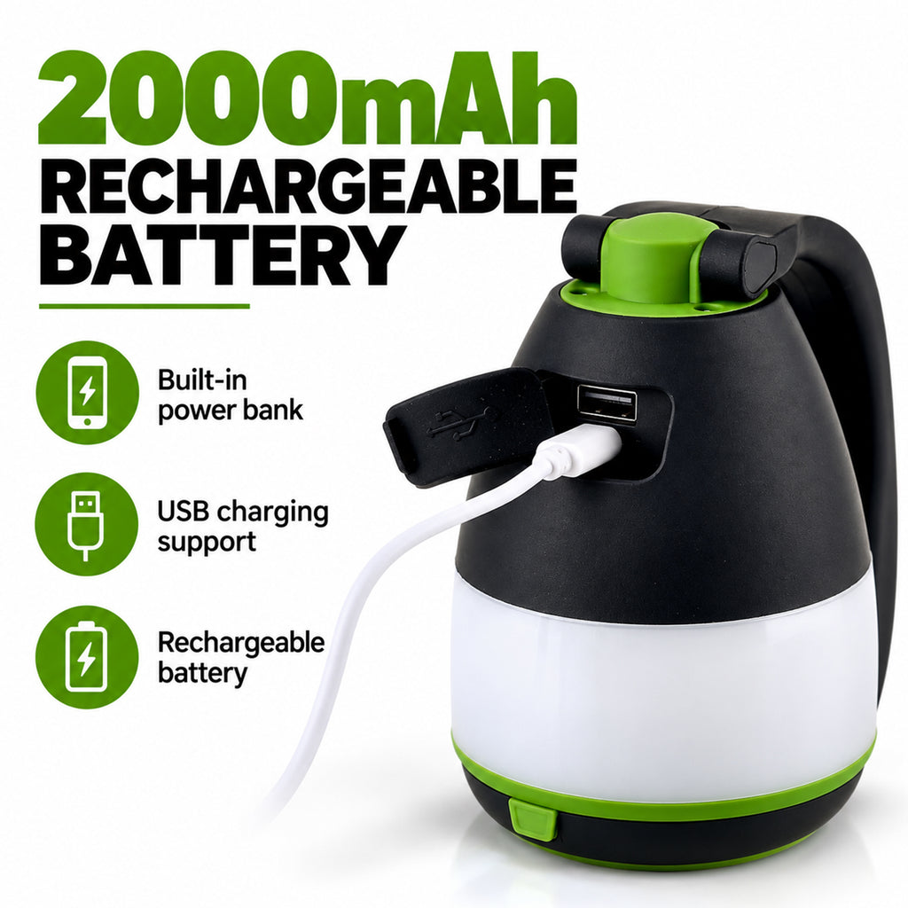 Multifunctional 5W Rechargeable LED Flashlight & Power Bank - 2000mAh Battery Emergency Lantern & Table Lamp - Green_8510026_5