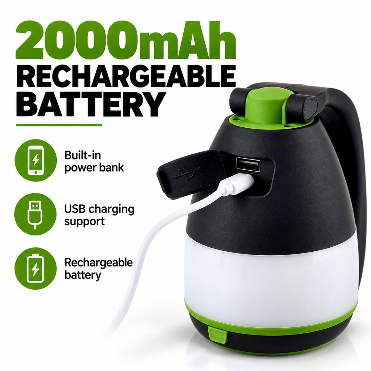 Multifunctional 5W Rechargeable LED Flashlight &amp; Power Bank - 2000mAh Battery Emergency Lantern &amp; Table Lamp - Green 8510026 6
