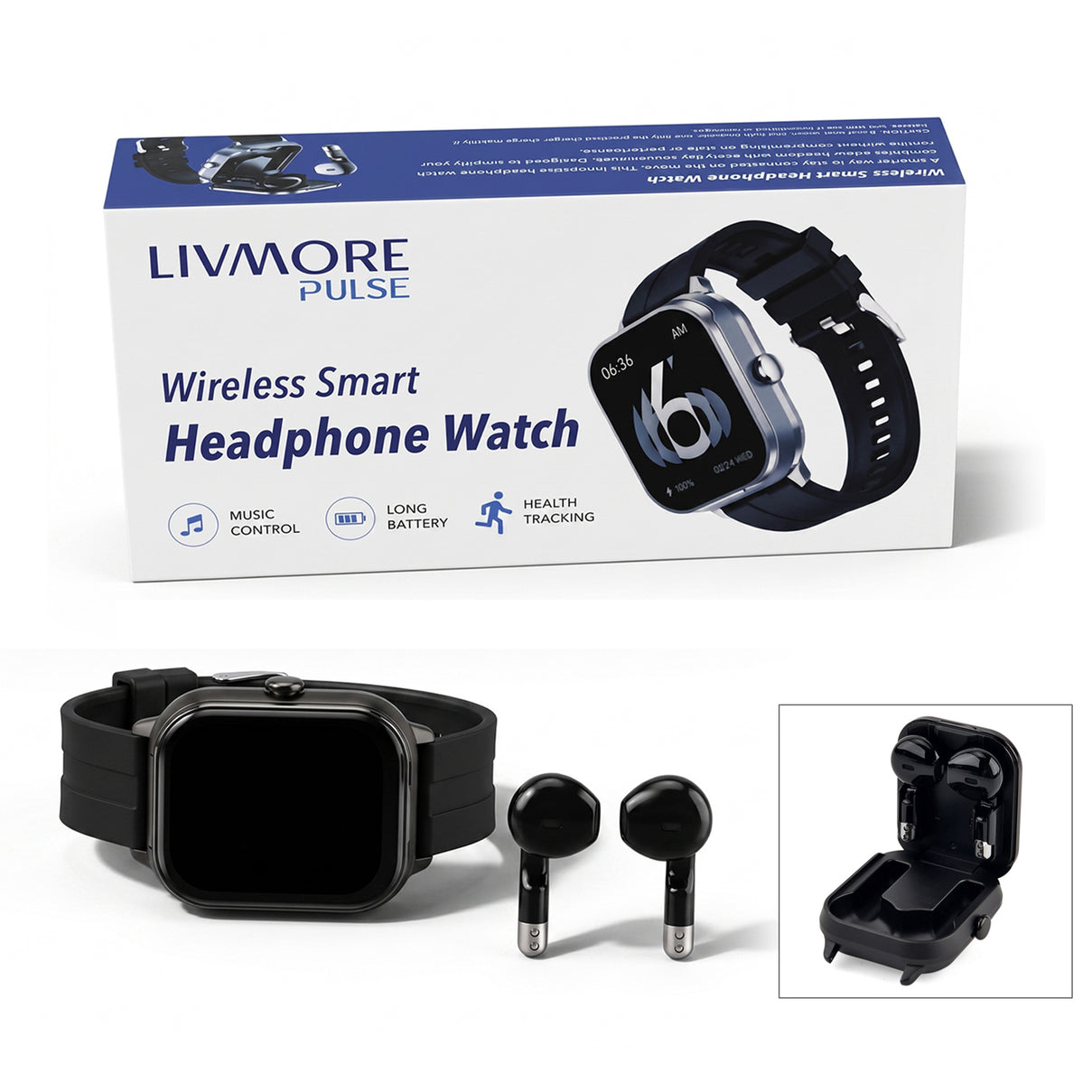 2 in 1 Integrated Wireless Earbuds Smartwatch Combo - Premium NFC Bluetooth Calling Watch with Heart Rate Blood Pressure Sleep Monitor Size 240mAh Battery 15 Day Lifetime - Black 8510068 0